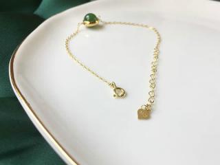 和田玉碧玉项链菠菜绿老坑8mm进口包金手链镶嵌玉石耳线配套饰品 耳线