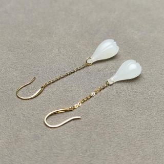 新疆和田玉籽料羊脂玉玉兰花包金耳环 405