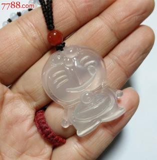 天然白玉髓机器猫吊坠挂件正品玉石水晶宝宝款女款精美礼物手工版