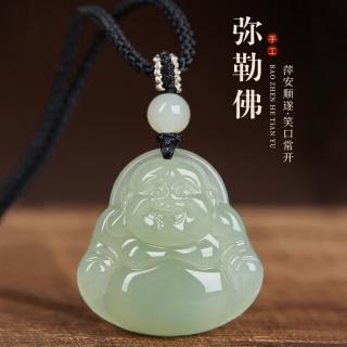 royalprincess和田玉弥勒佛吊坠女佛头玉坠小佛公玉佩挂玉石项链 祝护
